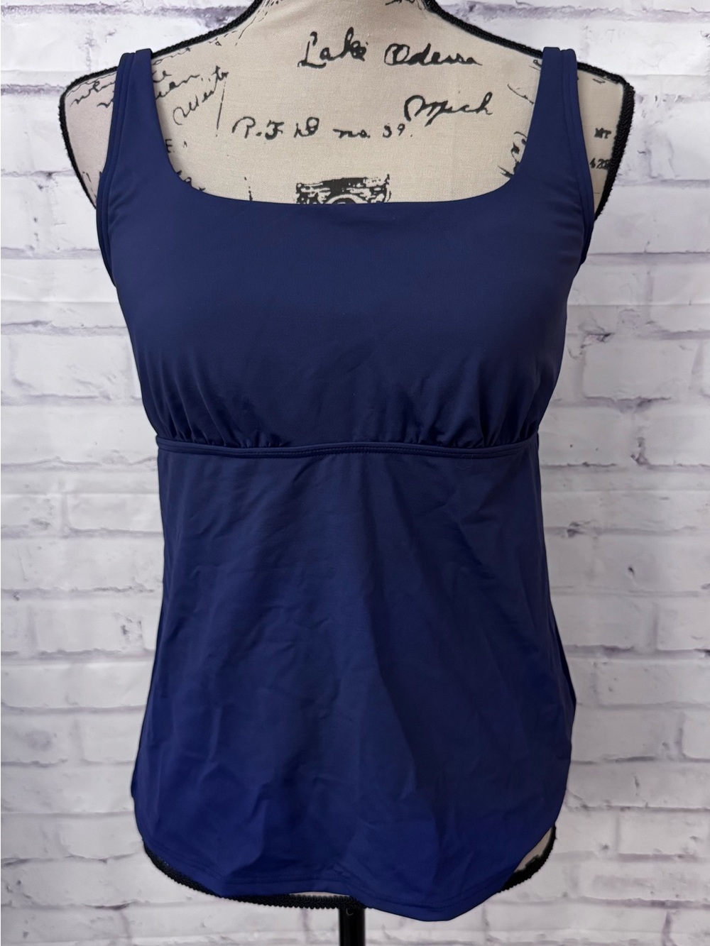 Lands' End Size 12P Square Neck Underwire Tankini Swimsuit Top Navy Blue Resort